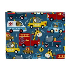 Seamless Pattern Vehicles Cartoon With Funny Drivers Cosmetic Bag (xl) by Simbadda