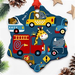 Seamless Pattern Vehicles Cartoon With Funny Drivers Ornament (snowflake) by Simbadda