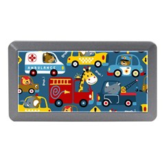 Seamless Pattern Vehicles Cartoon With Funny Drivers Memory Card Reader (mini) by Simbadda