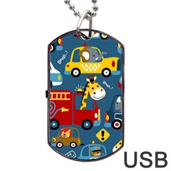 Seamless Pattern Vehicles Cartoon With Funny Drivers Dog Tag Usb Flash (one Side) by Simbadda