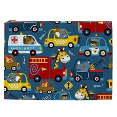 Seamless Pattern Vehicles Cartoon With Funny Drivers Cosmetic Bag (xxl) by Simbadda