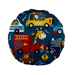 Seamless Pattern Vehicles Cartoon With Funny Drivers Standard 15  Premium Round Cushions by Simbadda