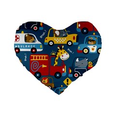 Seamless Pattern Vehicles Cartoon With Funny Drivers Standard 16  Premium Heart Shape Cushions by Simbadda