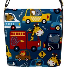 Seamless Pattern Vehicles Cartoon With Funny Drivers Flap Closure Messenger Bag (s) by Simbadda