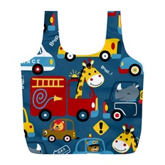 Seamless Pattern Vehicles Cartoon With Funny Drivers Full Print Recycle Bag (l) by Simbadda