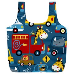 Seamless Pattern Vehicles Cartoon With Funny Drivers Full Print Recycle Bag (xl) by Simbadda