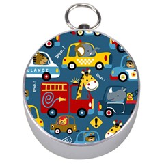 Seamless Pattern Vehicles Cartoon With Funny Drivers Silver Compasses by Simbadda