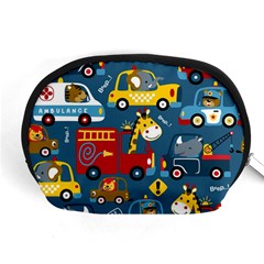 Seamless Pattern Vehicles Cartoon With Funny Drivers Accessory Pouch (medium) by Simbadda