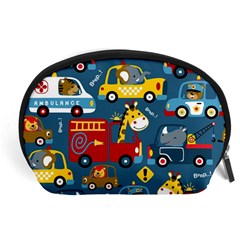 Seamless Pattern Vehicles Cartoon With Funny Drivers Accessory Pouch (large) by Simbadda