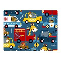 Seamless Pattern Vehicles Cartoon With Funny Drivers Two Sides Premium Plush Fleece Blanket (mini) by Simbadda