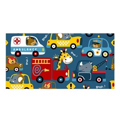 Seamless Pattern Vehicles Cartoon With Funny Drivers Satin Shawl 45  X 80  by Simbadda