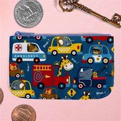 Seamless Pattern Vehicles Cartoon With Funny Drivers Large Coin Purse by Simbadda