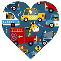 Seamless Pattern Vehicles Cartoon With Funny Drivers Wooden Puzzle Heart by Simbadda