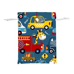 Seamless Pattern Vehicles Cartoon With Funny Drivers Lightweight Drawstring Pouch (m) by Simbadda