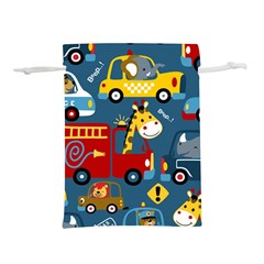 Seamless Pattern Vehicles Cartoon With Funny Drivers Lightweight Drawstring Pouch (l) by Simbadda