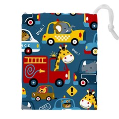 Seamless Pattern Vehicles Cartoon With Funny Drivers Drawstring Pouch (4xl)