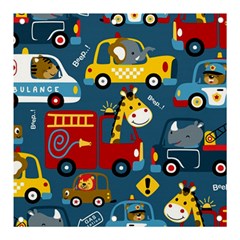 Seamless Pattern Vehicles Cartoon With Funny Drivers Banner And Sign 3  X 3  by Simbadda