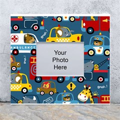 Seamless Pattern Vehicles Cartoon With Funny Drivers White Wall Photo Frame 5  X 7  by Simbadda