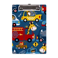 Seamless Pattern Vehicles Cartoon With Funny Drivers A5 Acrylic Clipboard by Simbadda