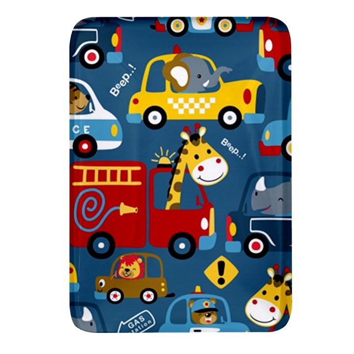 Seamless Pattern Vehicles Cartoon With Funny Drivers Rectangular Glass Fridge Magnet (4 pack)