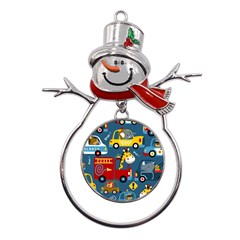 Seamless Pattern Vehicles Cartoon With Funny Drivers Metal Snowman Ornament