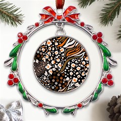 Trendy Mix Animal Skin Prints Metal X mas Wreath Ribbon Ornament