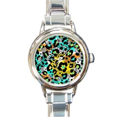 Seamless Leopard Wild Pattern Animal Print Round Italian Charm Watch by Simbadda