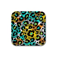 Seamless Leopard Wild Pattern Animal Print Rubber Square Coaster (4 Pack) by Simbadda