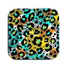 Seamless Leopard Wild Pattern Animal Print Square Metal Box (black) by Simbadda