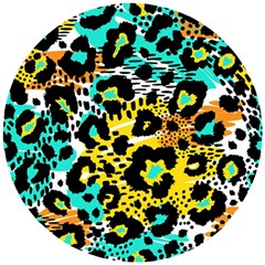 Seamless Leopard Wild Pattern Animal Print Wooden Puzzle Round by Simbadda