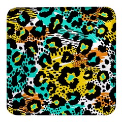 Seamless Leopard Wild Pattern Animal Print Square Glass Fridge Magnet (4 Pack)