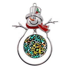 Seamless Leopard Wild Pattern Animal Print Metal Snowman Ornament