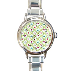 Birds Pattern Background Round Italian Charm Watch