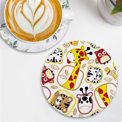 Vector Seamless Pattern Nice Animals Cartoon Uv Print Round Tile Coaster by Simbadda