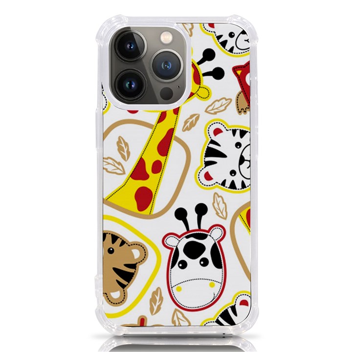 Vector Seamless Pattern Nice Animals Cartoon iPhone 13 Pro TPU UV Print Case