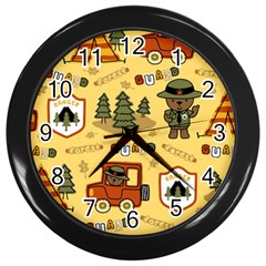 Seamless Pattern Funny Ranger Cartoon Wall Clock (black) by Simbadda