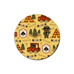 Seamless Pattern Funny Ranger Cartoon Rubber Coaster (round) by Simbadda