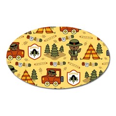 Seamless Pattern Funny Ranger Cartoon Oval Magnet by Simbadda