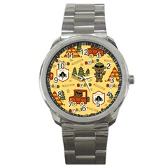 Seamless Pattern Funny Ranger Cartoon Sport Metal Watch by Simbadda