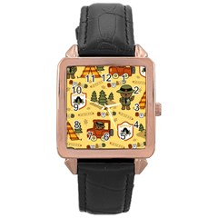 Seamless Pattern Funny Ranger Cartoon Rose Gold Leather Watch  by Simbadda