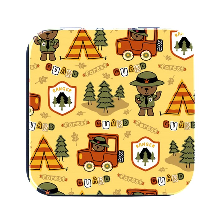 Seamless Pattern Funny Ranger Cartoon Square Metal Box (Black)