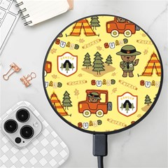 Seamless Pattern Funny Ranger Cartoon Wireless Fast Charger(black) by Simbadda