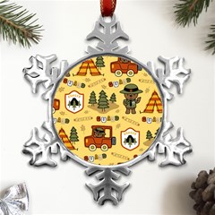 Seamless Pattern Funny Ranger Cartoon Metal Small Snowflake Ornament by Simbadda