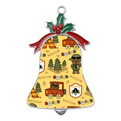 Seamless Pattern Funny Ranger Cartoon Metal Holly Leaf Bell Ornament by Simbadda