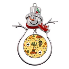 Seamless Pattern Funny Ranger Cartoon Metal Snowman Ornament