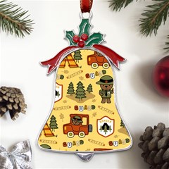 Seamless Pattern Funny Ranger Cartoon Metal Holly Leaf Bell Ornament