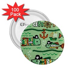 Seamless Pattern Fishes Pirates Cartoon 2 25  Buttons (100 Pack)  by Simbadda