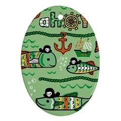 Seamless Pattern Fishes Pirates Cartoon Oval Ornament (two Sides) by Simbadda