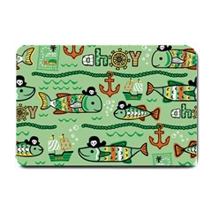 Seamless Pattern Fishes Pirates Cartoon Small Doormat by Simbadda