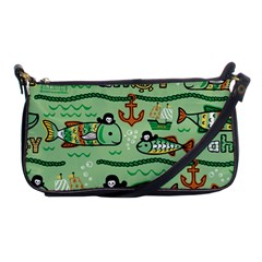 Seamless Pattern Fishes Pirates Cartoon Shoulder Clutch Bag by Simbadda